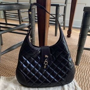 Burberry Calfskin Quilted Brook Hobo Dark Brown